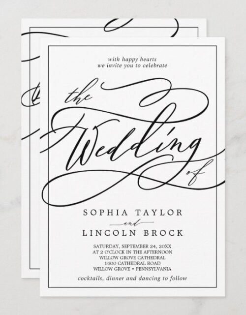 Romantic Calligraphy | Frame All In One Wedding Invitation