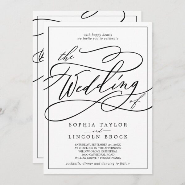 Romantic Calligraphy | Frame All In One Wedding Invitation