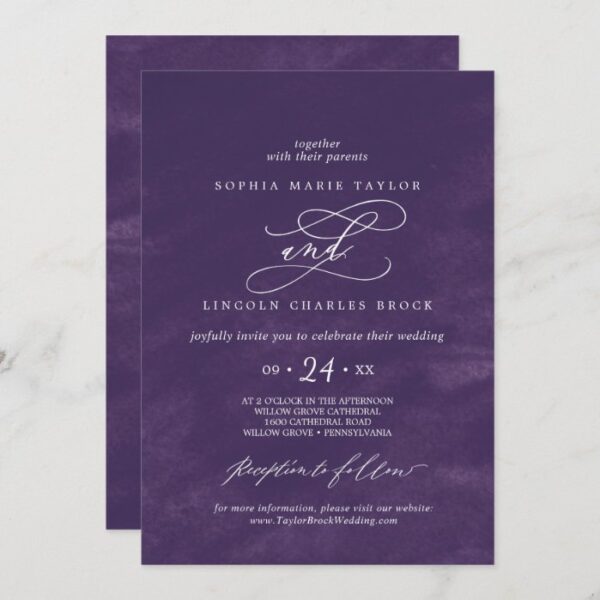 Romantic Calligraphy | Purple Watercolor Wedding Invitation