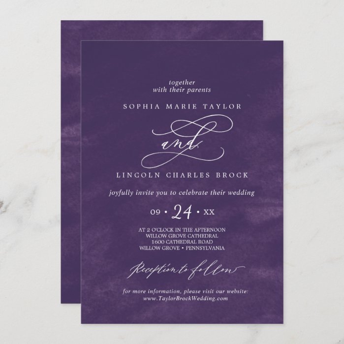 Romantic Calligraphy | Purple Watercolor Wedding Invitation