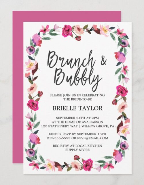 Romantic Fairytale Blossom Wreath Brunch & Bubbly Invitation