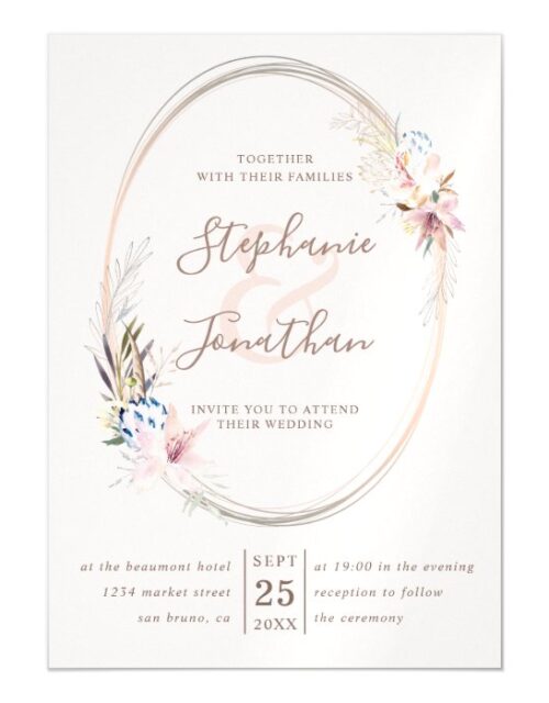 Romantic Floral and Gold Watercolor Wedding Magnetic Invitation