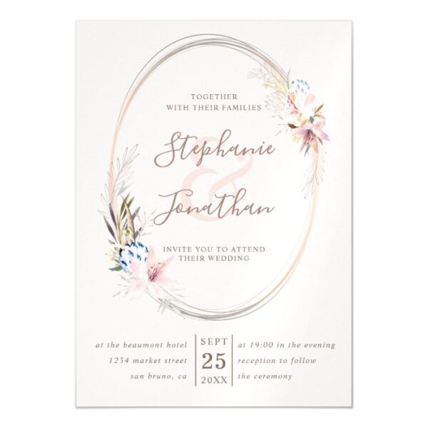 Romantic Floral and Gold Watercolor Wedding Magnetic Invitation
