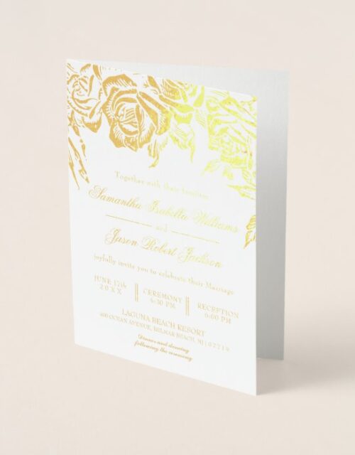 Romantic Floral Gold Rose Wedding Invitation