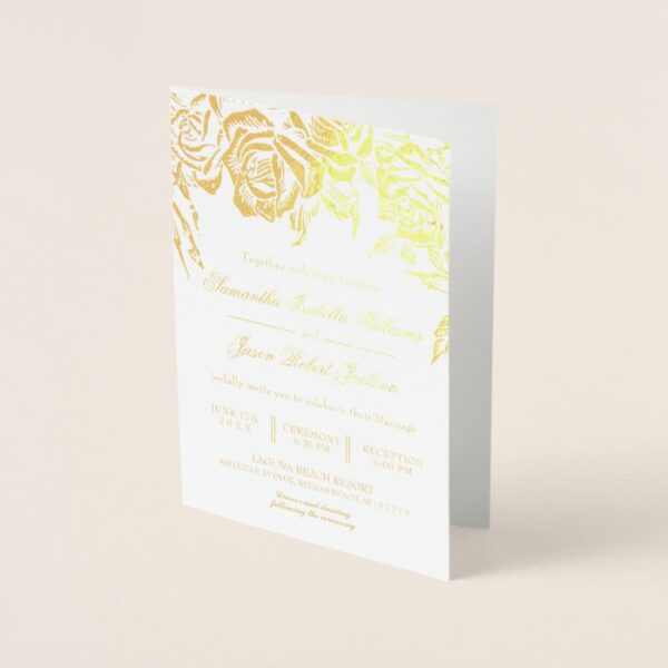 Romantic Floral Gold Rose Wedding Invitation