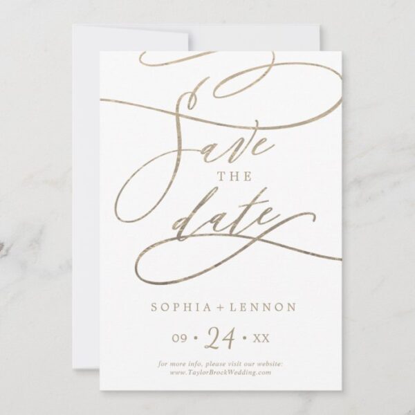 Romantic Gold Calligraphy Save The Date