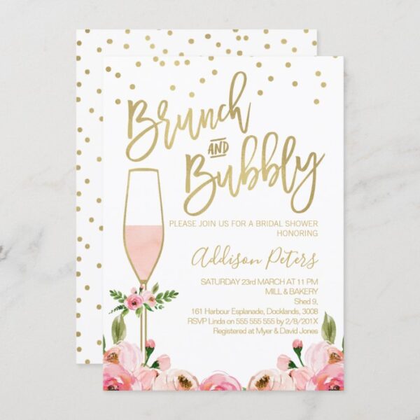 Rose Floral Brunch Bubbly Bridal Shower Invitation