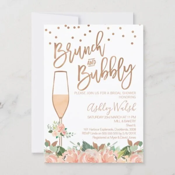 Rose Gold Brunch Bubbly Bridal Shower Invitation