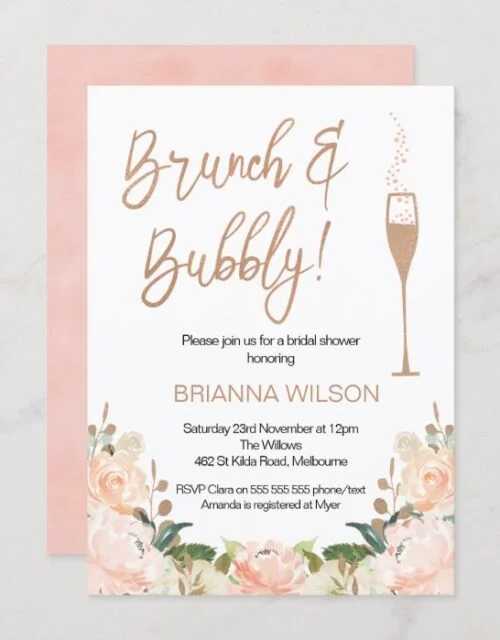 Rose Gold Brunch Bubbly Bridal Shower Invitation