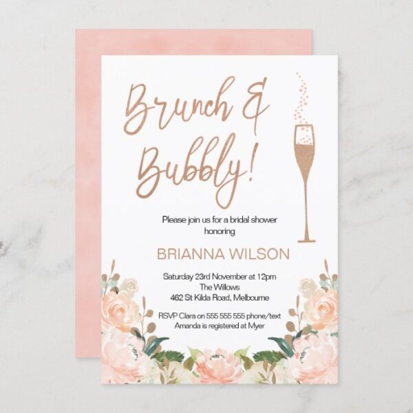 Rose Gold Brunch Bubbly Bridal Shower Invitation