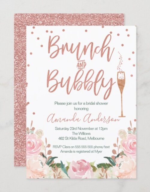 Rose Gold Brunch Bubbly Bridal Shower Invitations