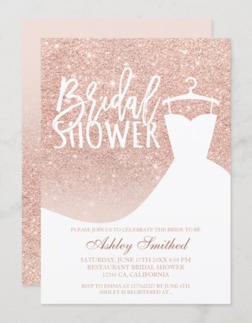 Rose gold glitter elegant chic dress Bridal shower Invitation