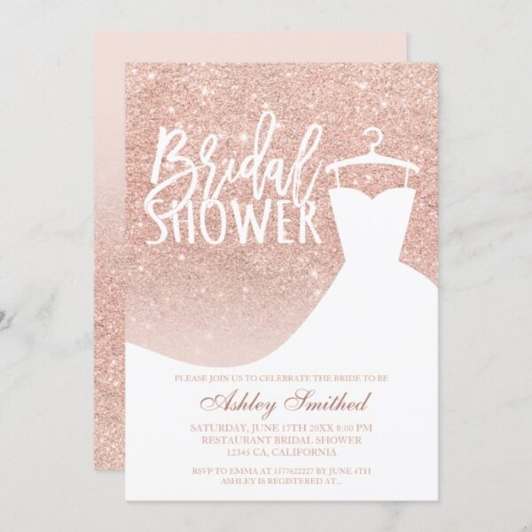 Rose gold glitter elegant chic dress Bridal shower Invitation