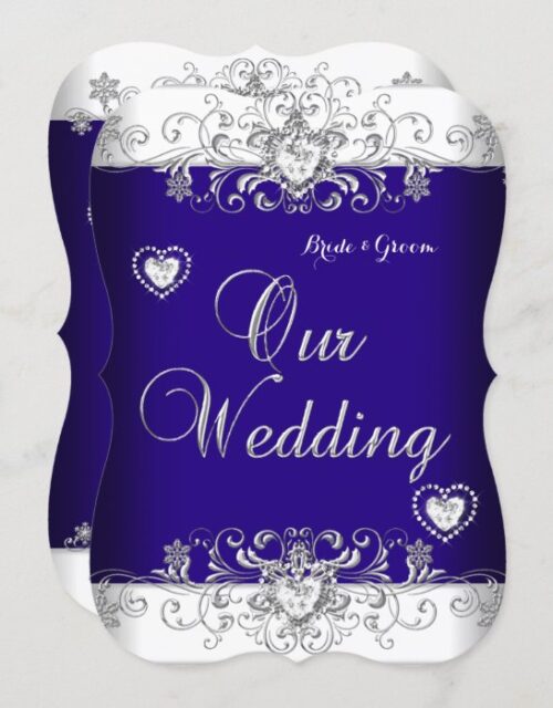 Royal Blue Wedding Silver Diamond Hearts b Invitation
