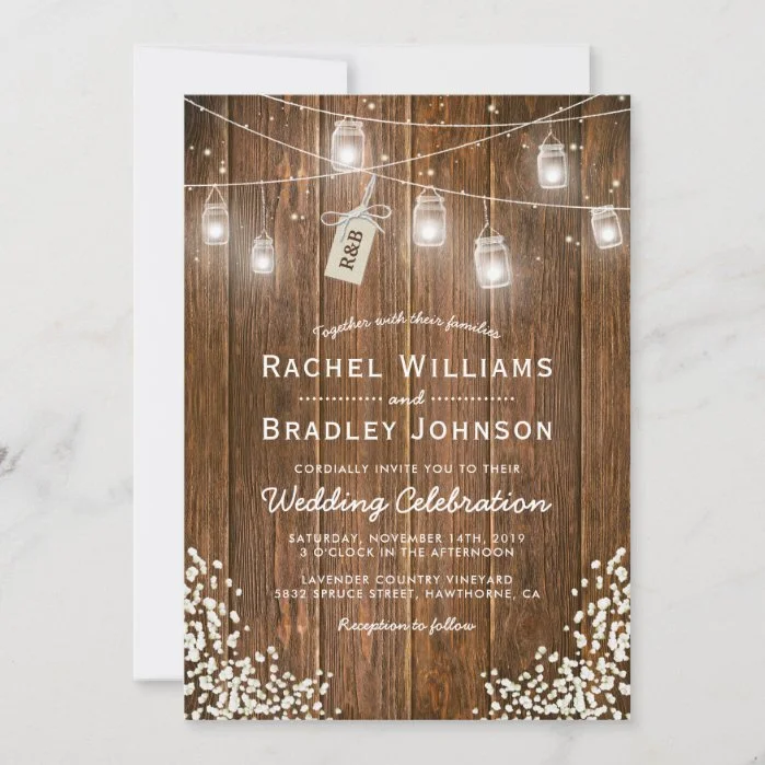 Rustic Babys Breath Jam Jar Winter Wedding Invitation