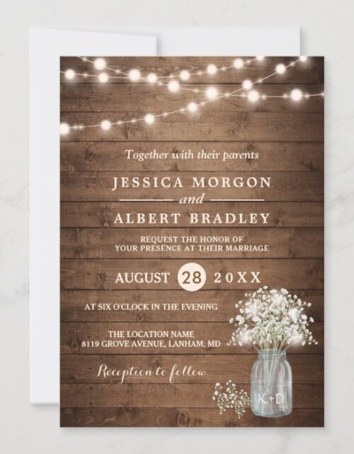 Rustic Baby's Breath String Lights Formal Wedding Invitation
