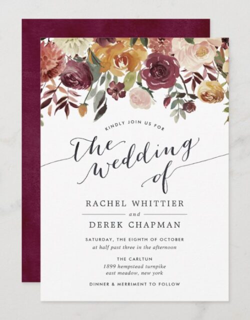 Rustic Bloom Watercolor Floral Wedding Invitation