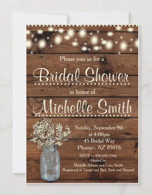 Rustic Bridal Shower Invitation, Mason Jar, Floral Invitation