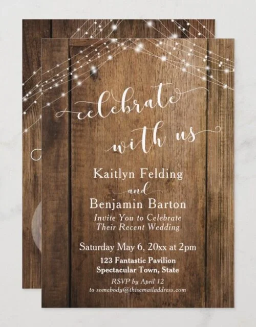 Rustic Brown Wood & Lights Celebrate with Us Invitation