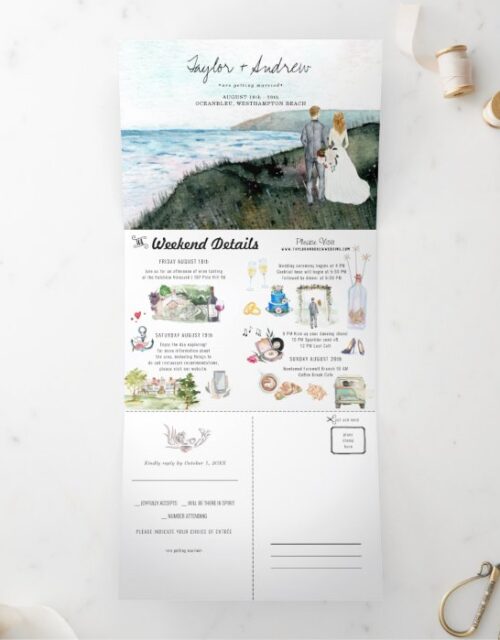 Rustic Coastal Sea Wedding | Tri-Fold Invitation