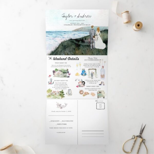 Rustic Coastal Sea Wedding | Tri-Fold Invitation