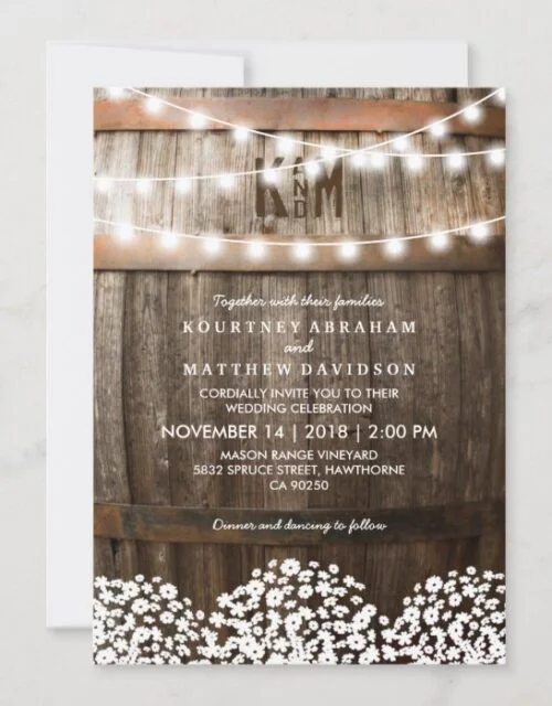 Rustic Country Baby's Breath String Lights Wedding Invitation