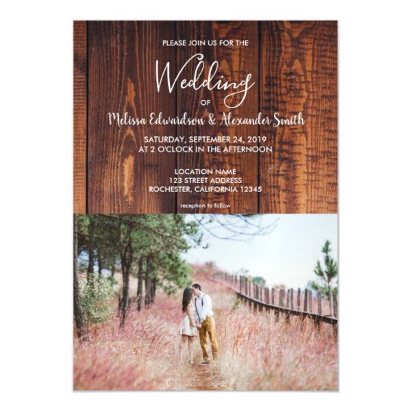 Rustic country barn wood elegant photo wedding magnetic invitation