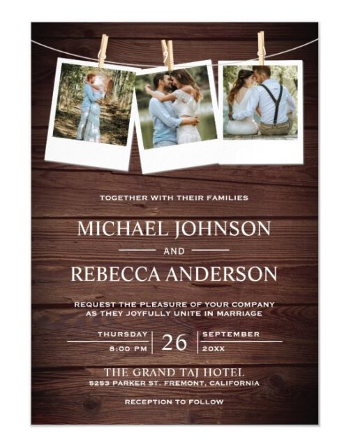 Rustic Country Barn Wood Photo Collage Wedding Magnetic Invitation