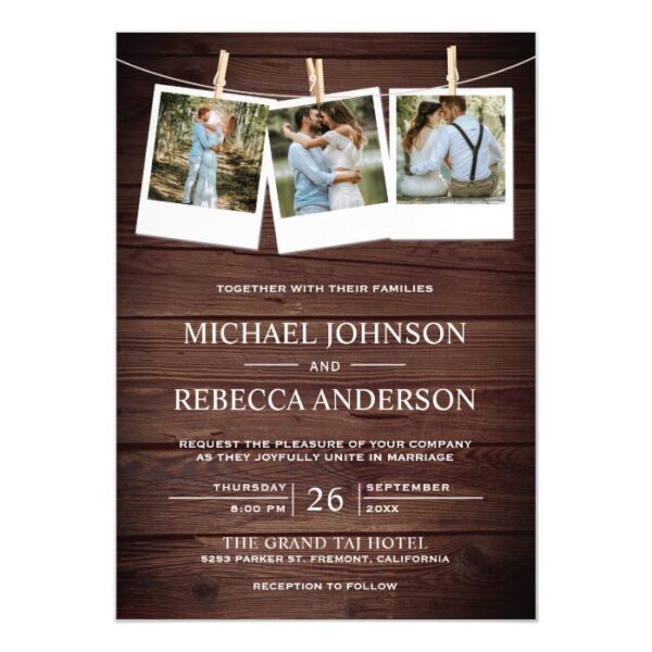 Rustic Country Barn Wood Photo Collage Wedding Magnetic Invitation