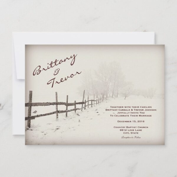 Rustic Country Fence Winter Wedding Invitations