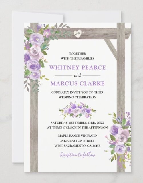Rustic Country Purple Floral Wedding Pergola Invitation