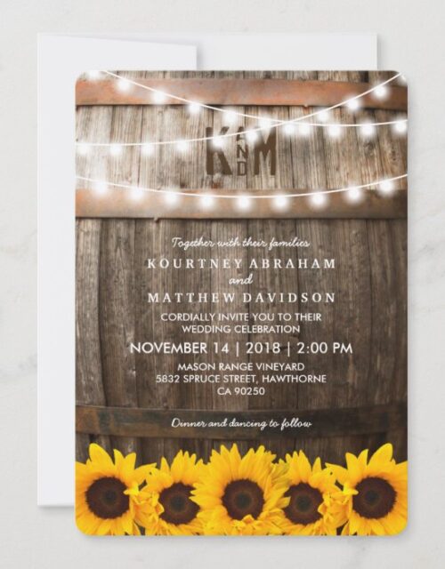 Rustic Country Wedding | Sunflower String Lights Invitation