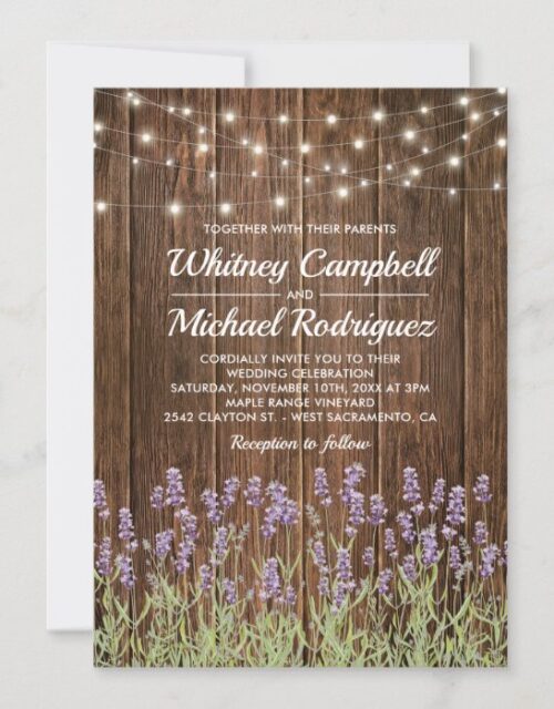 Rustic Country Wood String Lights  Floral Wedding Invitation