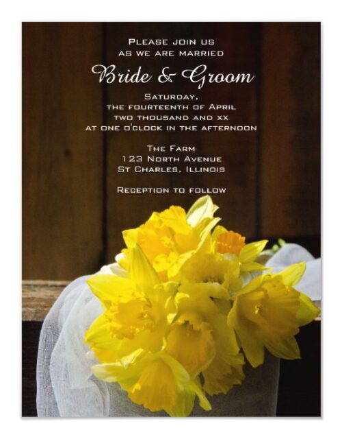 Rustic Daffodils and Barn Wood Country Wedding Magnetic Invitation