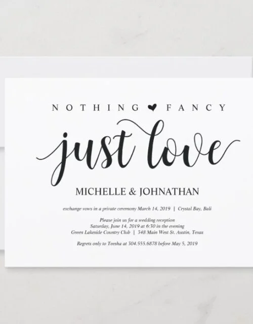 Rustic Elopement Reception Invitation Card