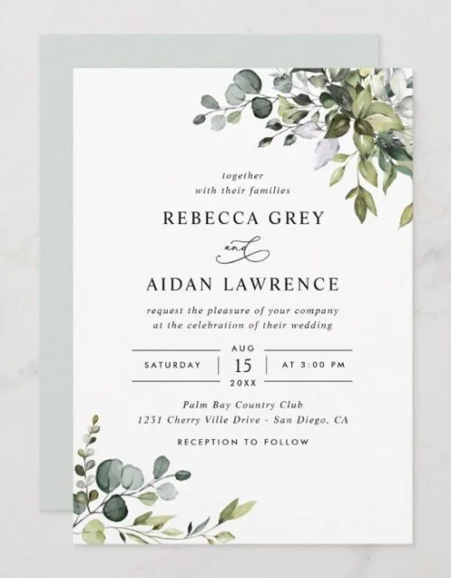 Rustic Eucalyptus Greenery Wedding Invitation