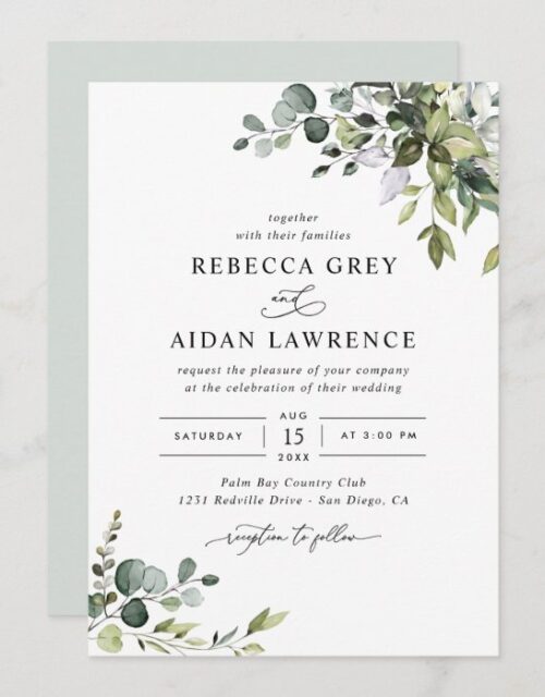 Rustic Eucalyptus Leaves Greenery Wedding Invitation