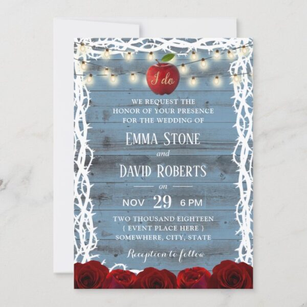 Rustic Fairy Tale Snow White Dusty Blue Wedding Invitation