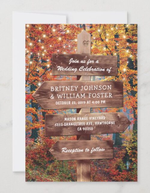 Rustic Fall Autumn Woodland String Lights Wedding Invitation