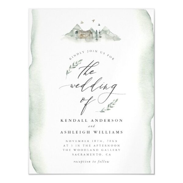 Rustic Greenery Watercolor Leaves Outdoor Wedding Magnetic Invitation