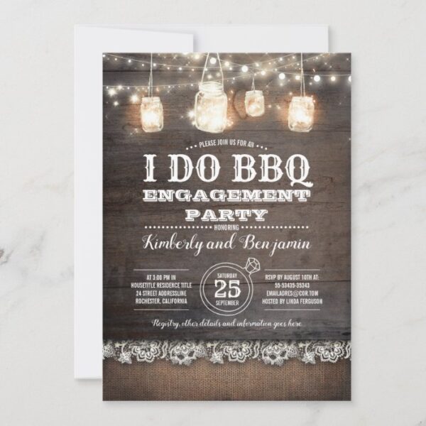 Rustic I DO BBQ Engagement Party Couples Shower Invitation