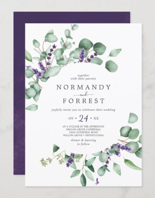 Rustic Lavender and Eucalyptus Casual Wedding Invitation