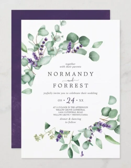 Rustic Lavender and Eucalyptus Casual Wedding Invitation