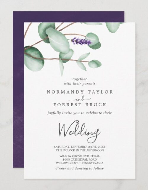 Rustic Lavender and Eucalyptus Wedding Invitation