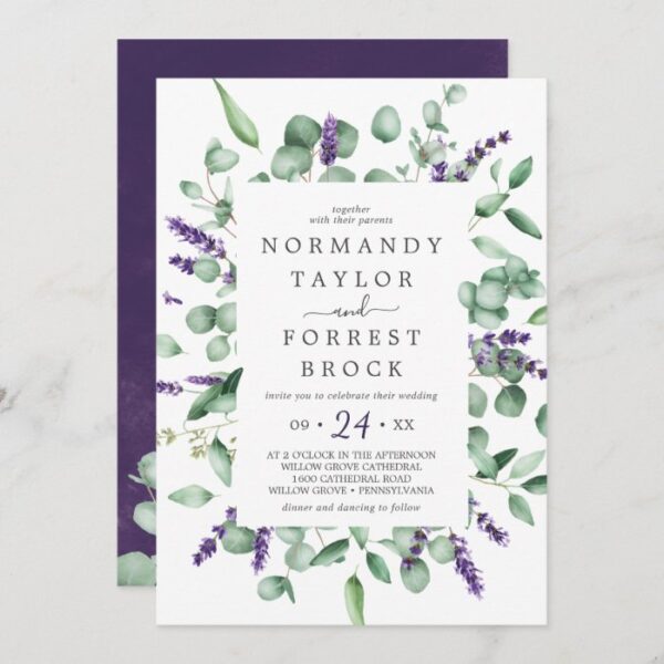 Rustic Lavender & Eucalyptus All In One Wedding Invitation