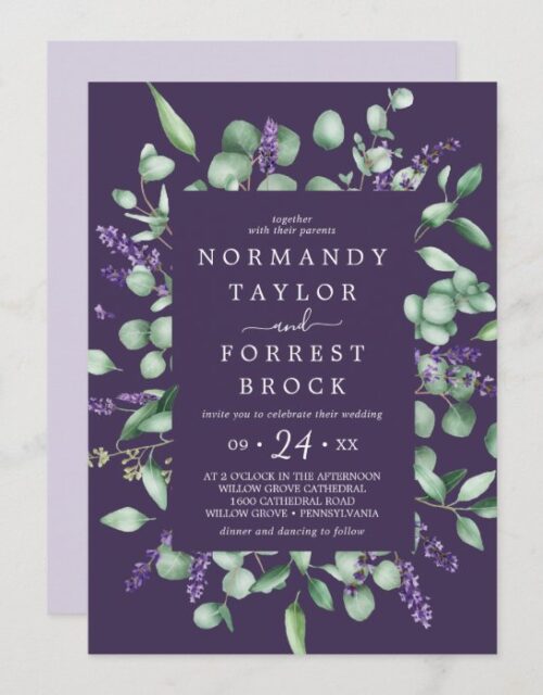 Rustic Lavender | Purple Floral Frame Wedding Invitation