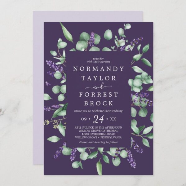 Rustic Lavender | Purple Floral Frame Wedding Invitation
