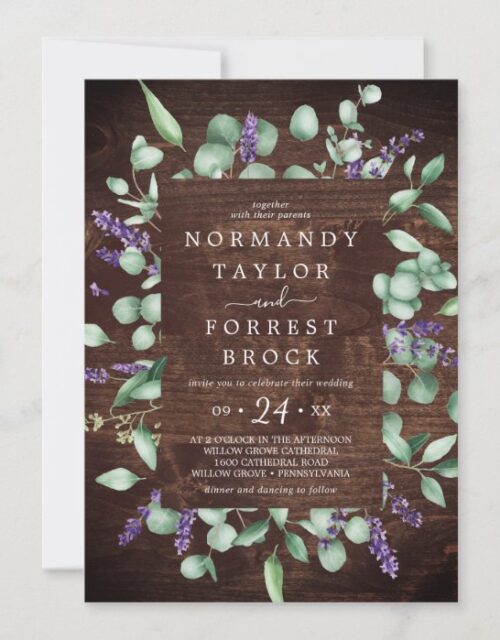 Rustic Lavender | Wooden Floral Frame Wedding Invitation