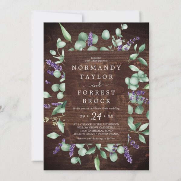Rustic Lavender | Wooden Floral Frame Wedding Invitation
