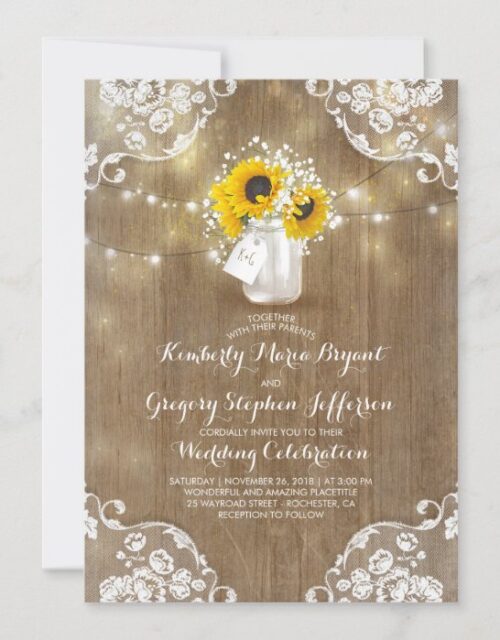 Rustic Mason Jar Sunflower Wedding Invitations